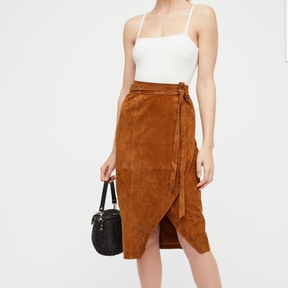 Free People Women's Brown Goat Leather Wrap Skirt Size 4